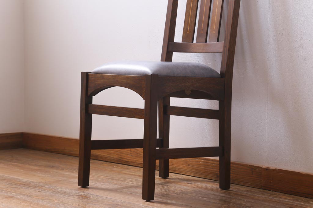 中古　アメリカ　Stickley(スティックレー、スティックレイ)社　象嵌入り　ミッションスタイル　サイドチェア(椅子、ダイニングチェア)(R-038608)