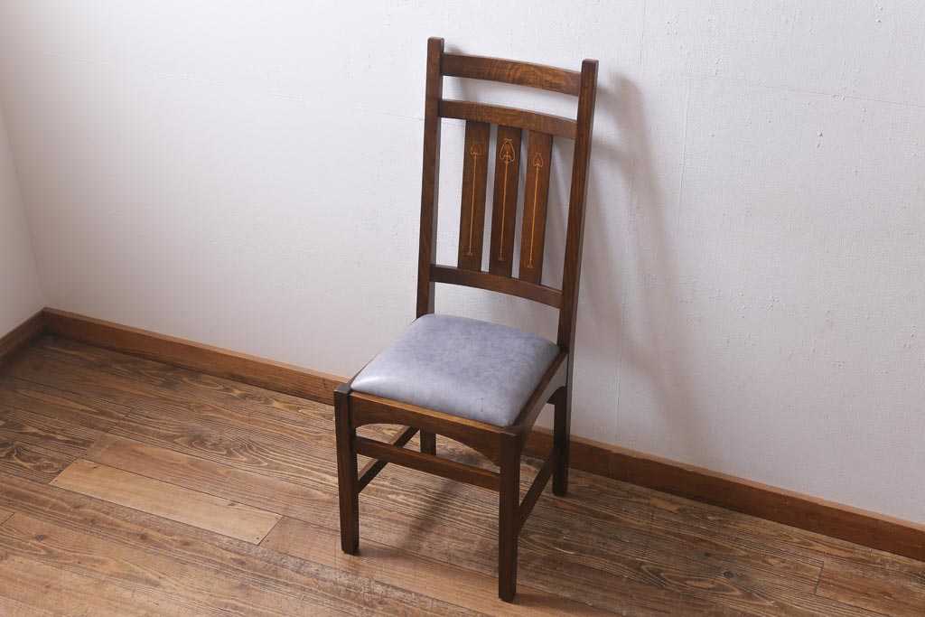 中古　アメリカ　Stickley(スティックレー、スティックレイ)社　象嵌入り　ミッションスタイル　サイドチェア(椅子、ダイニングチェア)(R-038608)