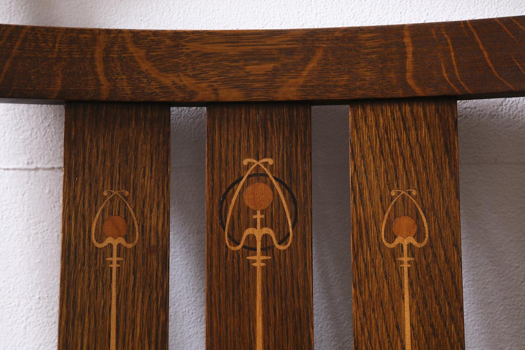 中古　アメリカ　Stickley(スティックレー、スティックレイ)社　象嵌入り　ミッションスタイル　サイドチェア(椅子、ダイニングチェア)(R-038608)