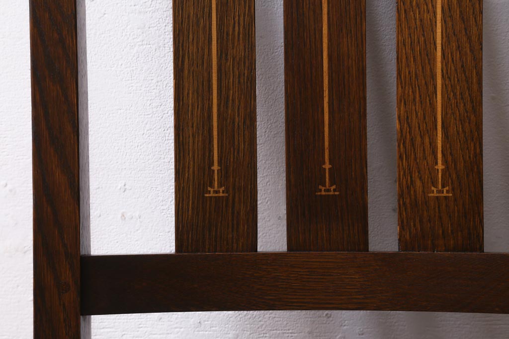 中古　アメリカ　Stickley(スティックレー、スティックレイ)社　象嵌入り　ミッションスタイル　サイドチェア(椅子、ダイニングチェア)(R-038608)