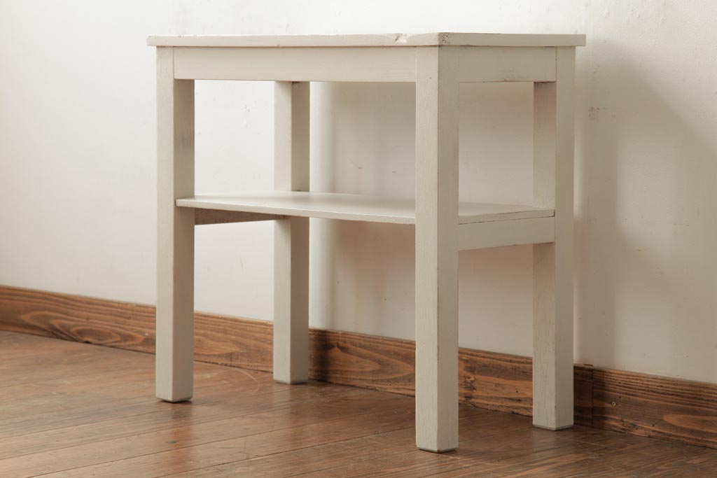 ペイント家具　和製アンティーク　フレンチスイタイルにもおすすめなサイドテーブル(作業台、花台、飾り棚)(R-038614)