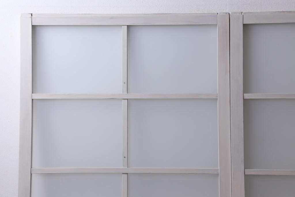 アンティーク建具　和製アンティーク　昭和初期　すりガラス入り　ホワイトペイントが爽やかなガラス戸2枚セット(引き戸、建具)(R-038634)