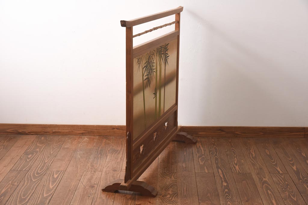 ビンテージ家具　和製ビンテージ　竹に雀　透かし彫りが入った上品な衝立(パーテーション、仕切り)(R-038776)