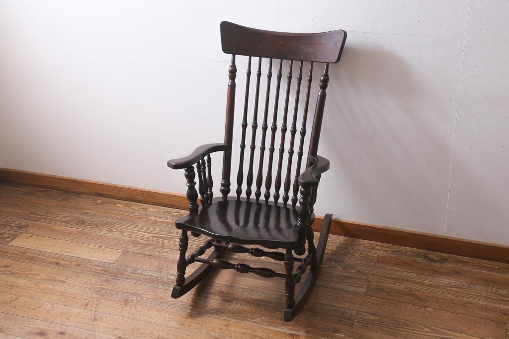 中古　松本民芸家具　上品なデザインの304F型ロッキングチェア(イス、揺り椅子)(定価約22万7千円)(R-038781)