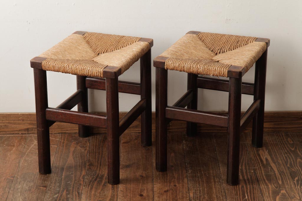 ビンテージ　松本民芸家具　初期モデル　ラッシスツール2脚セット(チェア、椅子)(R-038797)