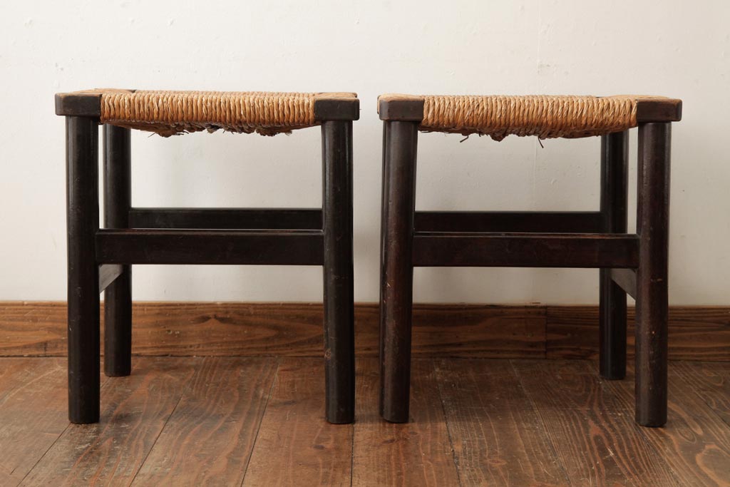 ビンテージ　松本民芸家具　初期モデル　ラッシスツール2脚セット(チェア、椅子)(R-038799)
