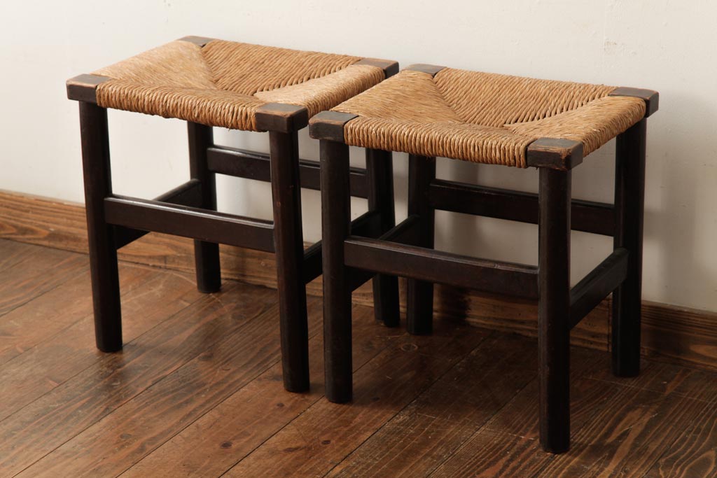 ビンテージ　松本民芸家具　初期モデル　ラッシスツール2脚セット(チェア、椅子)(R-038800)