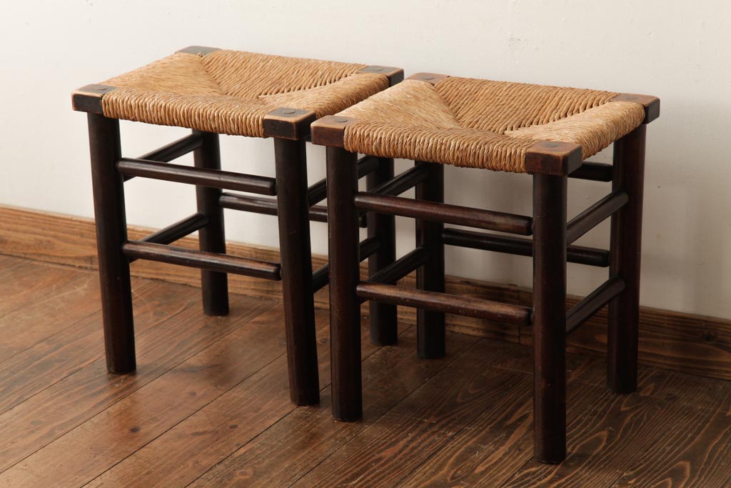 ビンテージ　松本民芸家具　ラッシスツール2脚セット(チェア、椅子)(R-038802)