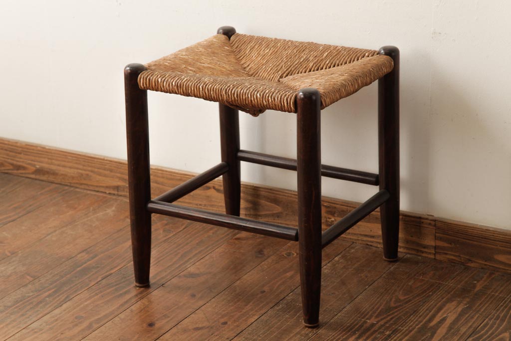 ビンテージ　松本民芸家具　和モダンなラッシスツール(チェア、椅子)(R-038805)