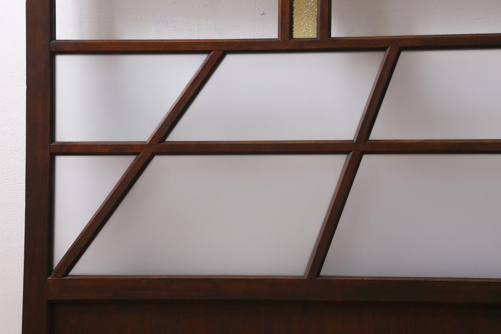 アンティーク建具　和製アンティーク　昭和初期　当時物色ガラス入り!格子のデザインが目を引くガラス戸2枚セット(建具、引き戸)(R-038884)