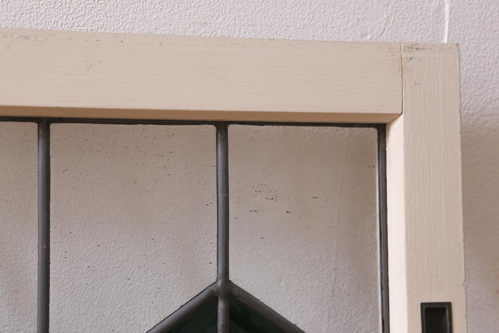 アンティーク建具　古建具リメイク　オリジナルペイント　ジグザク模様のステンドグラスが入ったガラス戸2枚セット(窓、建具)(R-038887)
