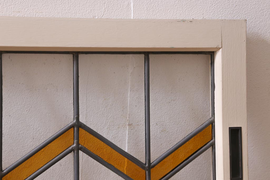 アンティーク建具 古建具リメイク オリジナルペイント 黄色のジグザク模様が目を引くガラス戸2枚セット(窓、建具)(R-038889) | ラフジュ工房