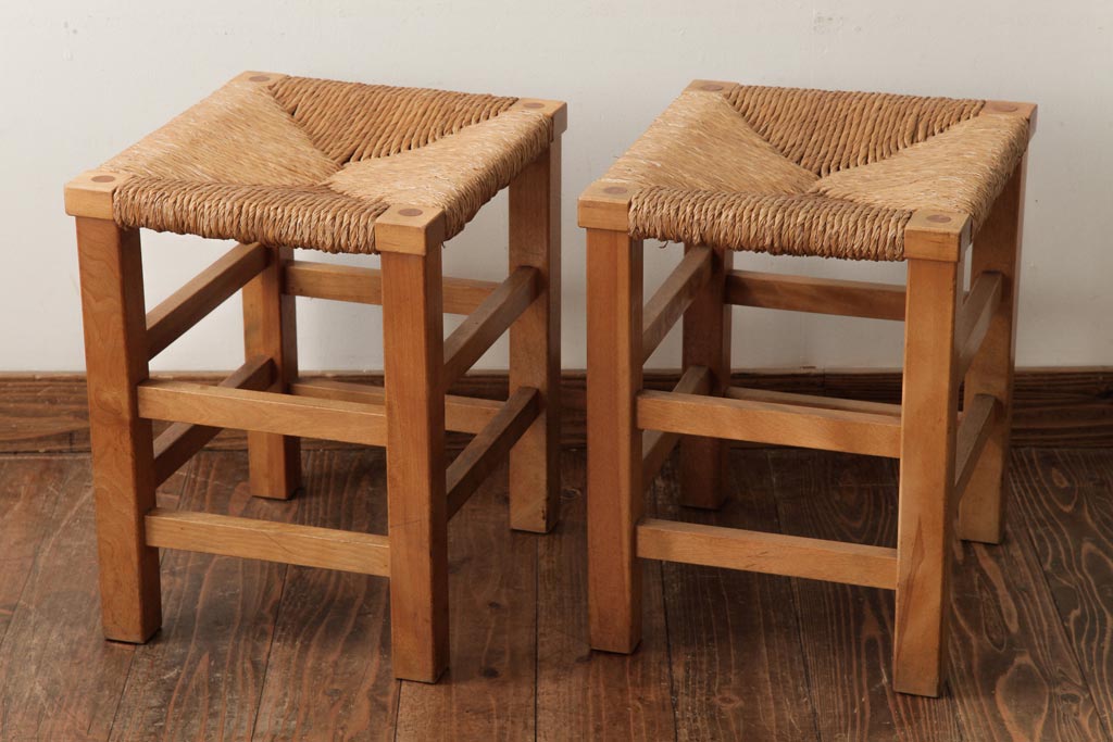 ビンテージ家具　松本民芸家具　初期モデル　ラッシスツール2脚セット(チェア、椅子)(R-038895)