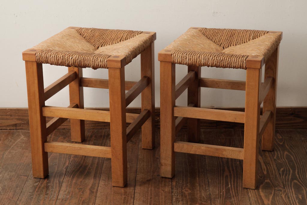 ビンテージ家具　松本民芸家具　初期モデル　ラッシスツール2脚セット(チェア、椅子)(R-038896)