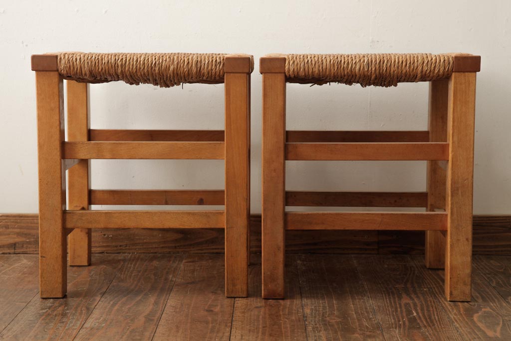 ビンテージ家具　松本民芸家具　初期モデル　ラッシスツール2脚セット(チェア、椅子)(R-038896)