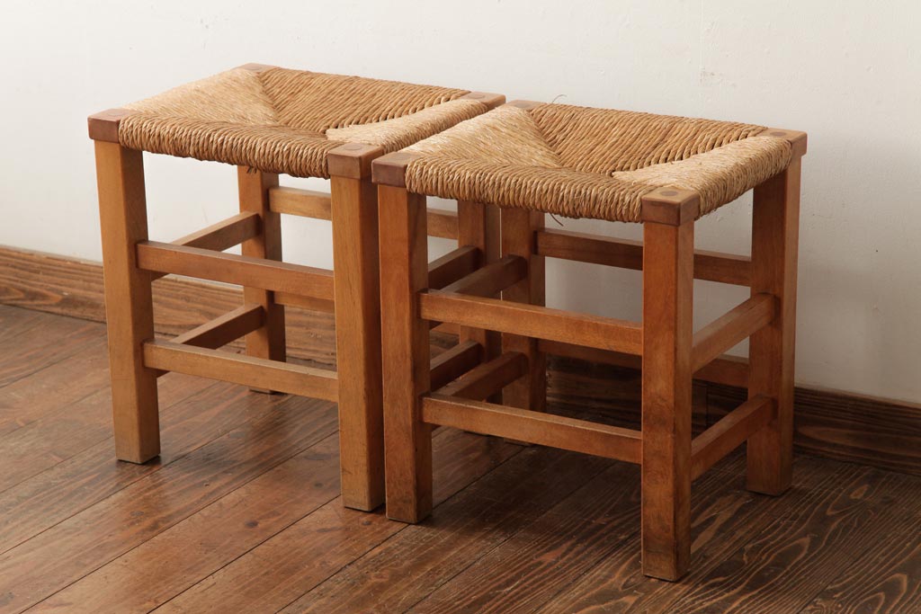 ビンテージ家具　松本民芸家具　初期モデル　ラッシスツール2脚セット(チェア、椅子)(R-038898)