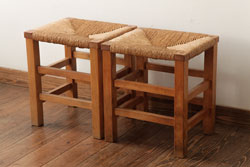 ビンテージ家具　松本民芸家具　初期モデル　ラッシスツール2脚セット(チェア、椅子)(R-038898)