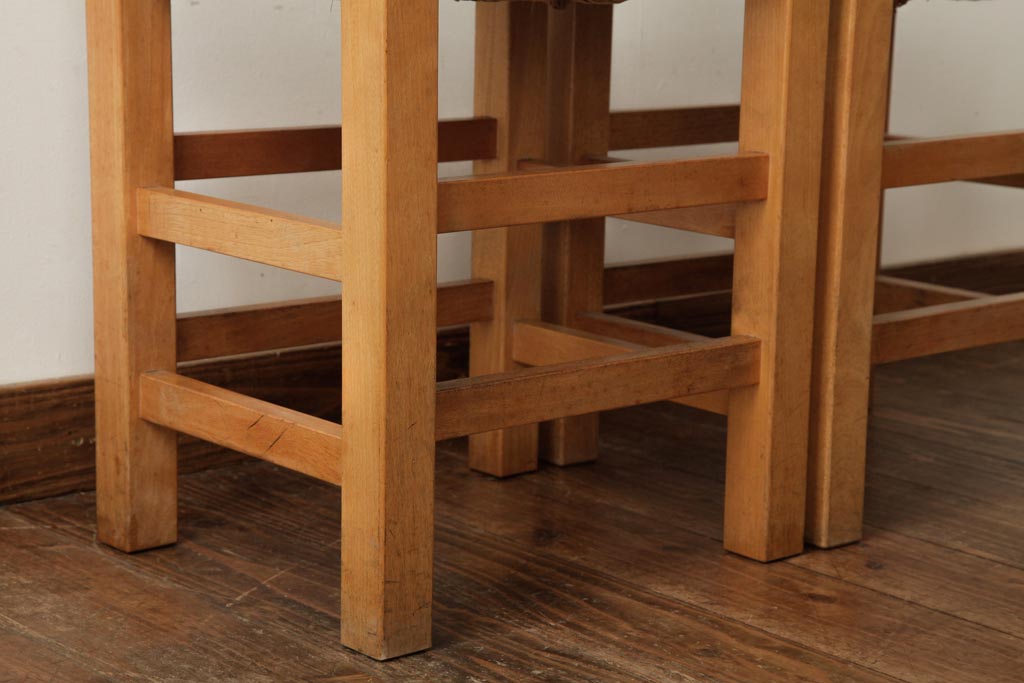 ビンテージ家具　松本民芸家具　初期モデル　ラッシスツール2脚セット(チェア、椅子)(R-038899)