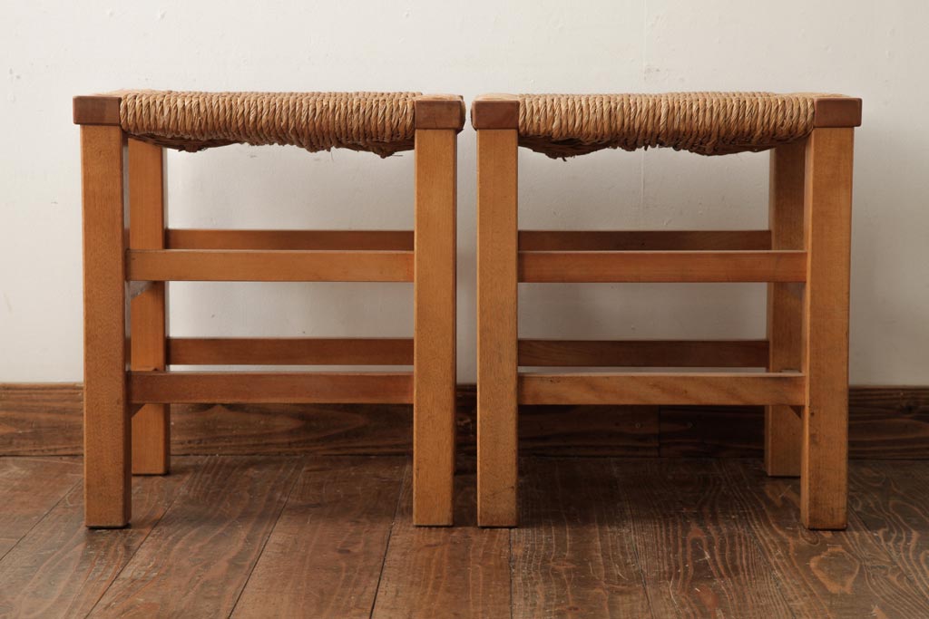 ビンテージ家具　松本民芸家具　初期モデル　ラッシスツール2脚セット(チェア、椅子)(R-038900)