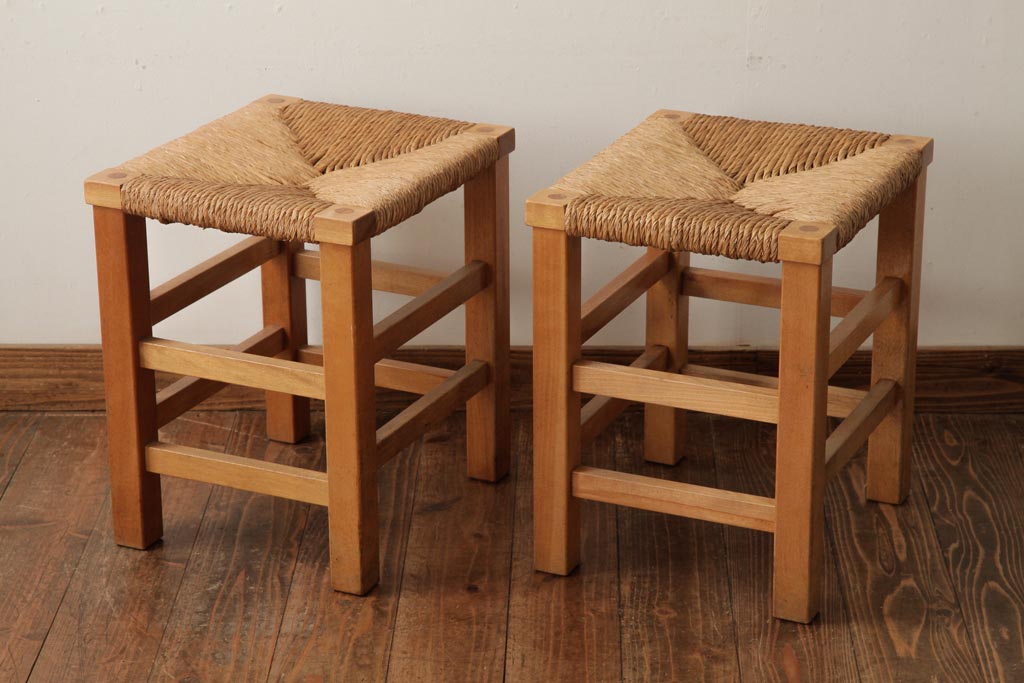 ビンテージ家具　松本民芸家具　初期モデル　ラッシスツール2脚セット(チェア、椅子)(R-038903)