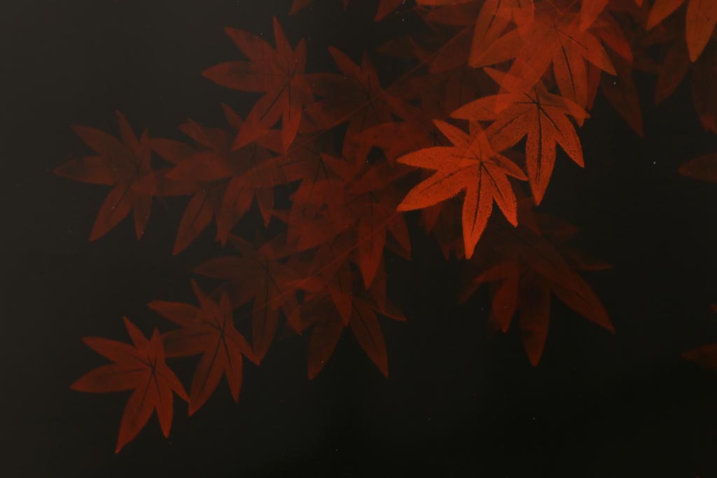 中古　漆塗　広堂作　夕焼紅葉図　朱と黒のコントラストが印象的なつい立て(衝立、パーテーション)(R-038912)