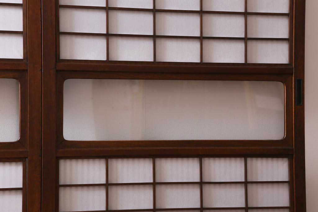 アンティーク家具　和製アンティーク　昭和初期　腰板ケヤキ材　裏障子付き!味わい深い雰囲気ただよう格子戸4枚セット(引き戸、建具)(R-039016)