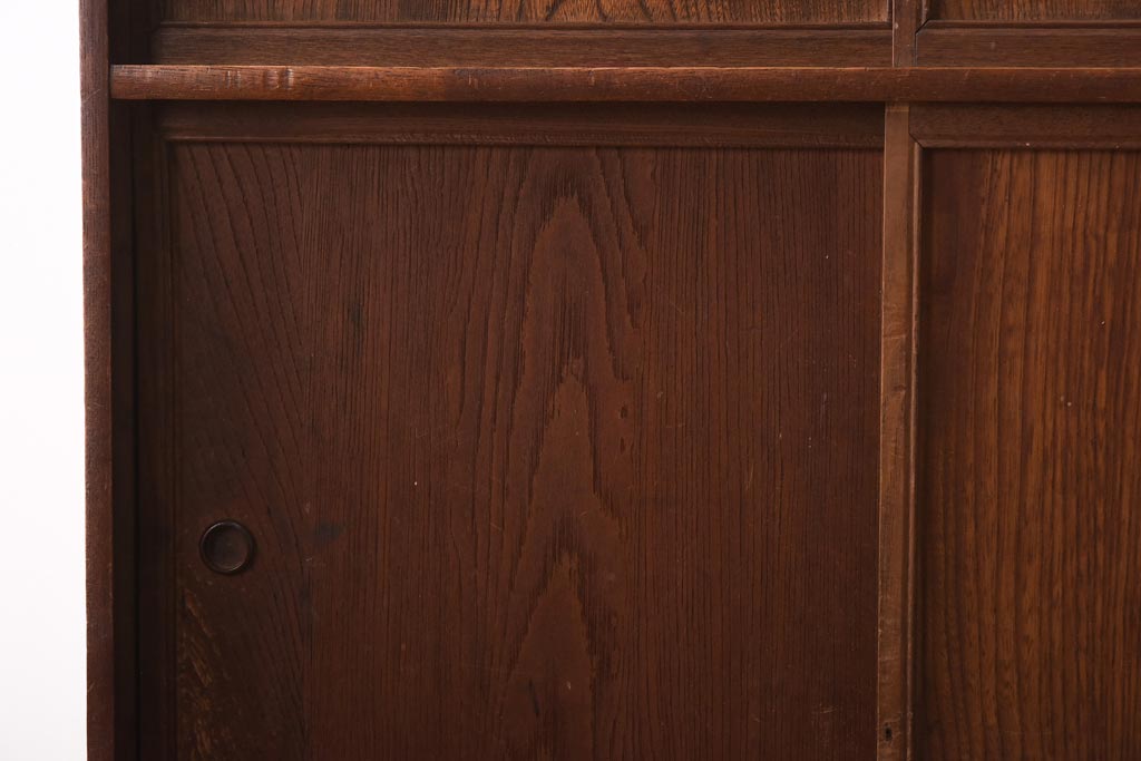 アンティーク家具　和製アンティーク　昭和初期　前面ケヤキ材　ダイナミックな木目が魅力の戸棚(茶棚、収納棚、キャビネット)(R-039017)