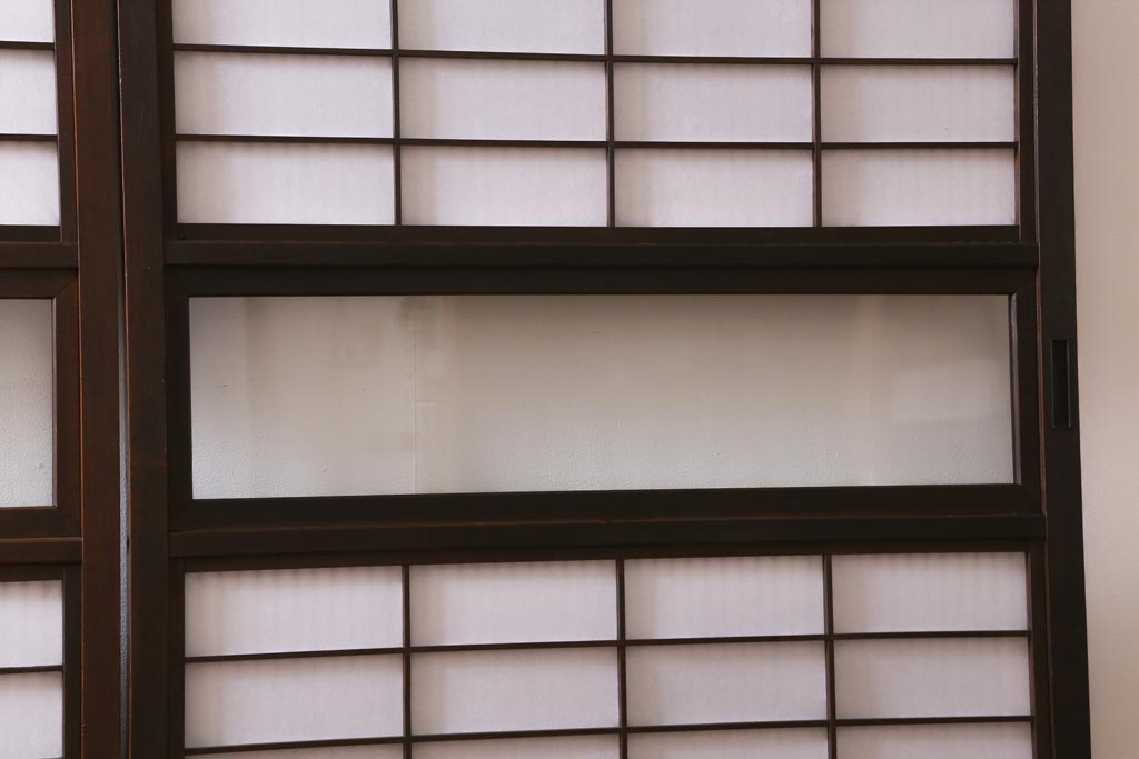 アンティーク建具　裏障子　上品な和の雰囲気漂う格子戸4枚セット(障子戸、帯ガラス戸、引き戸)(R-039038)