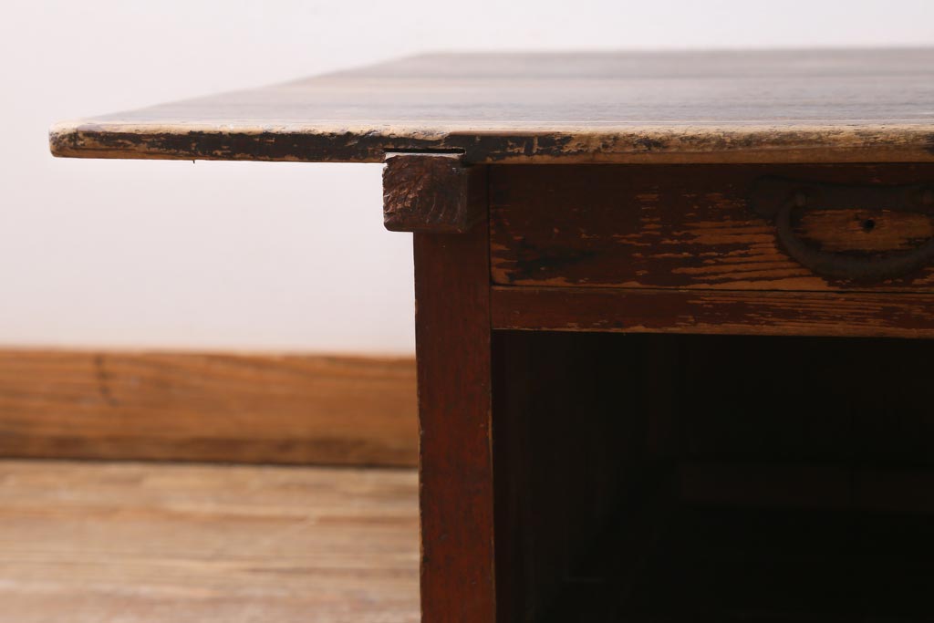 アンティーク家具　大正昭和初期　使いこまれた木の風合いが魅力の大振りな文机(ローテーブル、座卓)(R-039047)