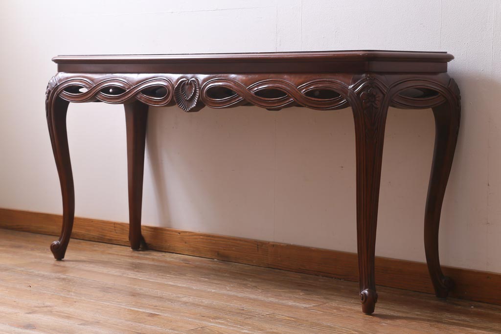 中古　輸入家具　凝った意匠が目を引くエレガントな佇まいのコンソールテーブル(R-039048)