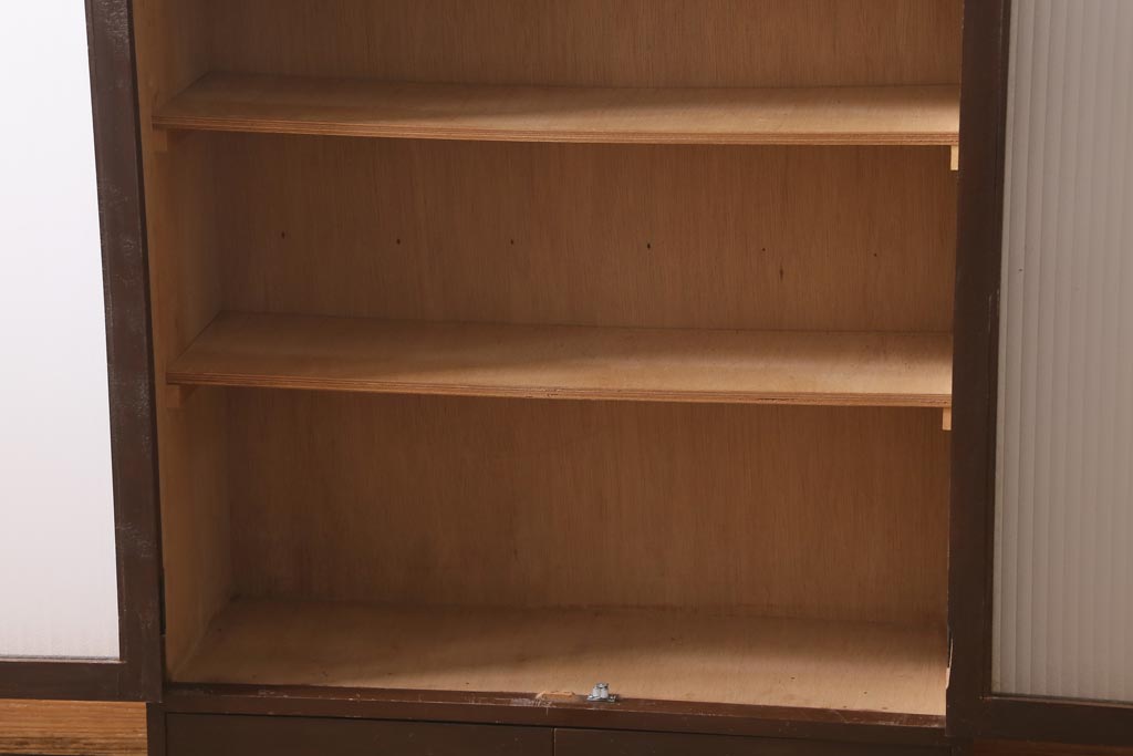 アンティーク家具　昭和レトロ　銀モールガラスの扉がお洒落な本箱(ブックケース、収納棚、キャビネット)(R-039060)