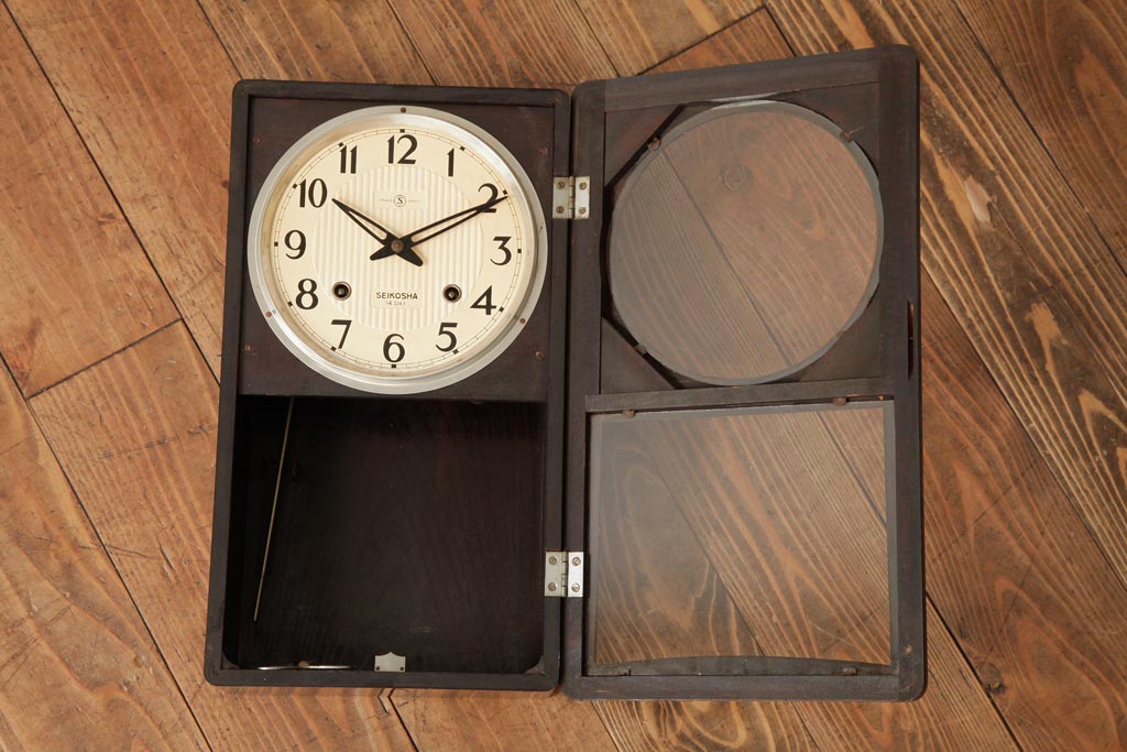 アンティーク雑貨　精工舎(SEIKOSHA、セイコー)　レトロシックなゼンマイ式掛け時計(柱時計、振り子時計)(R-039082)