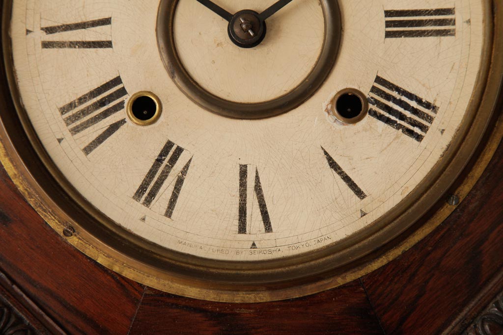 アンティーク雑貨　精工舎(SEIKOSHA、セイコー)　8DAY　浮き彫りがクラシカルなゼンマイ式柱時計(掛け時計、振り子時計)(R-039083)