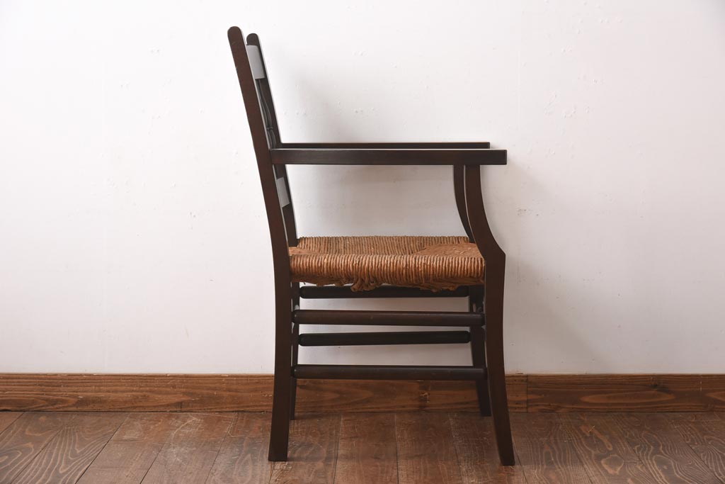 中古　松本民芸家具　SP型ラッシアームチェア　ラッシ座面が目を引くチェア(ラッシチェア、椅子)(R-039093)