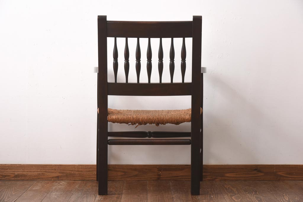 中古　松本民芸家具　SP型ラッシアームチェア　ラッシ座面が目を引くチェア(ラッシチェア、椅子)(R-039093)