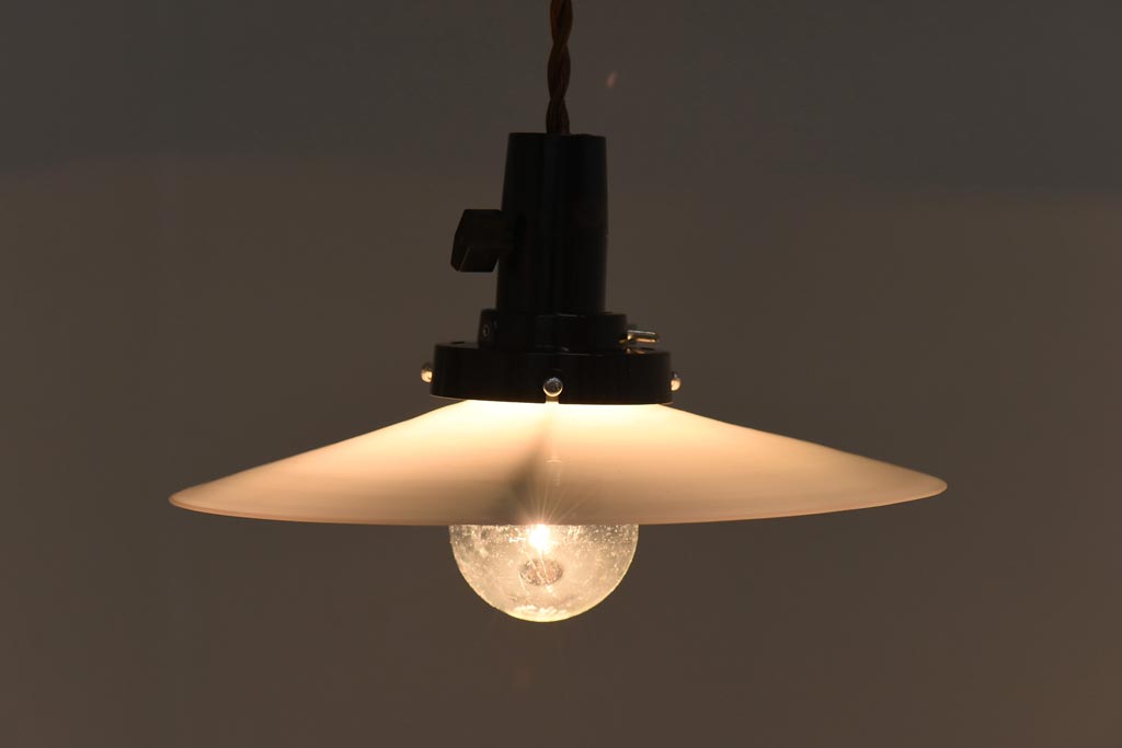 アンティーク照明　戦前　ノスタルジックな雰囲気の平笠シェード(吊り下げ照明、天井照明、ペンダントライト)(R-039094)