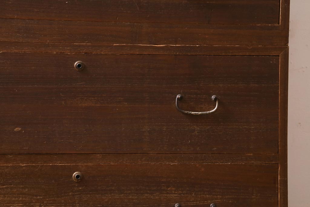 アンティーク家具　昭和レトロ　桐材　懐かしさ漂うシンプルな作りの重ねタンス(衣装箪笥、戸棚、引き出し、桐箪笥、桐たんす)(R-039105)