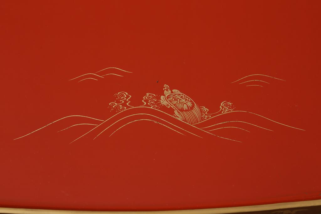 アンティーク雑貨　時代物　大正昭和初期　蒔絵　亀図　漆器　角盆　お膳5枚セット(R-039109)