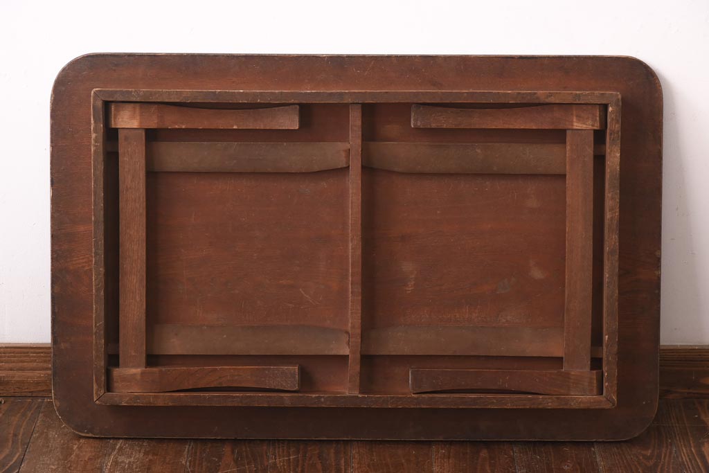 レトロ家具　和製アンティーク　昭和初期　栓材　味わい深さが魅力の角ちゃぶ台(折りたたみテーブル、座卓、ローテーブル)(R-039210)
