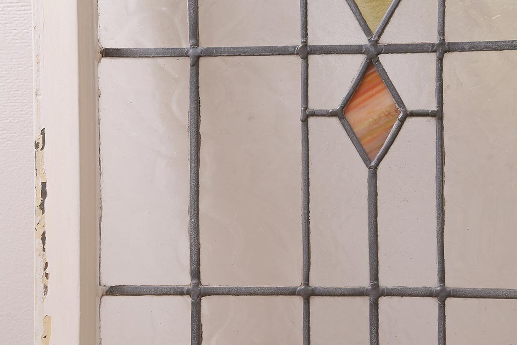 アンティーク建具　イギリスアンティーク　2色のカラーガラスが可愛らしいステンドグラスのペイントフィックス窓・小(明り取り)(R-39292)