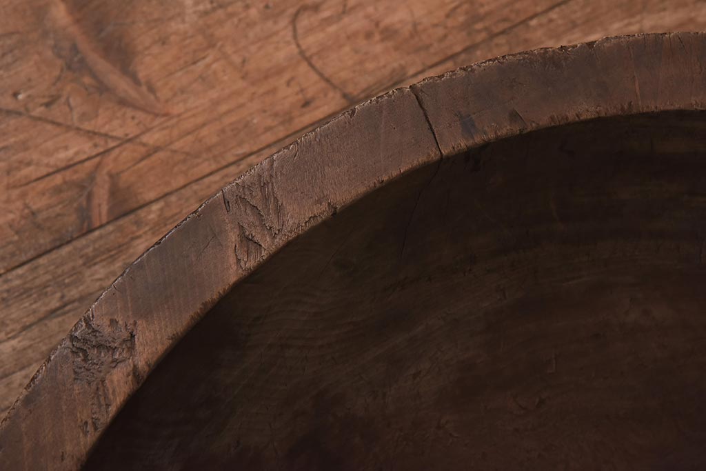 アンティーク雑貨　和製アンティーク　明治大正期　深みのある木味が魅力の木製こね鉢(ディスプレイ雑貨)(R-039299)