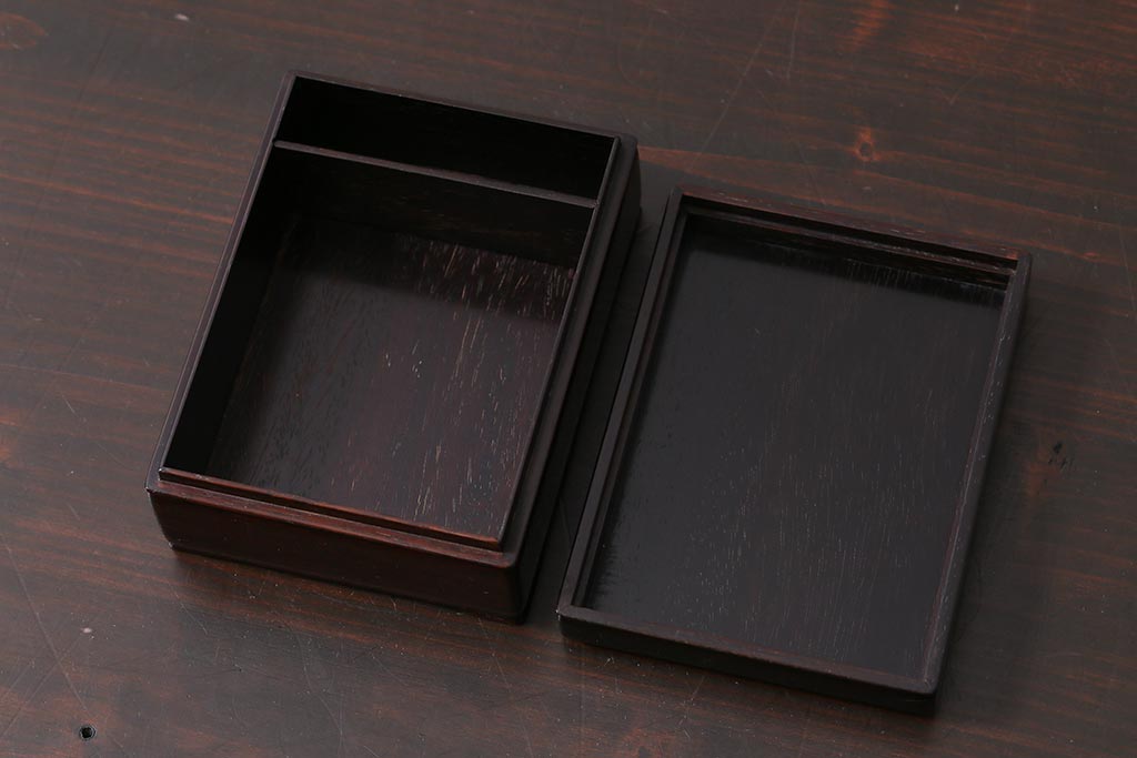 アンティーク雑貨　和製アンティーク　波千鳥　唐木小箱(小物入れ、木箱)(R-039309)