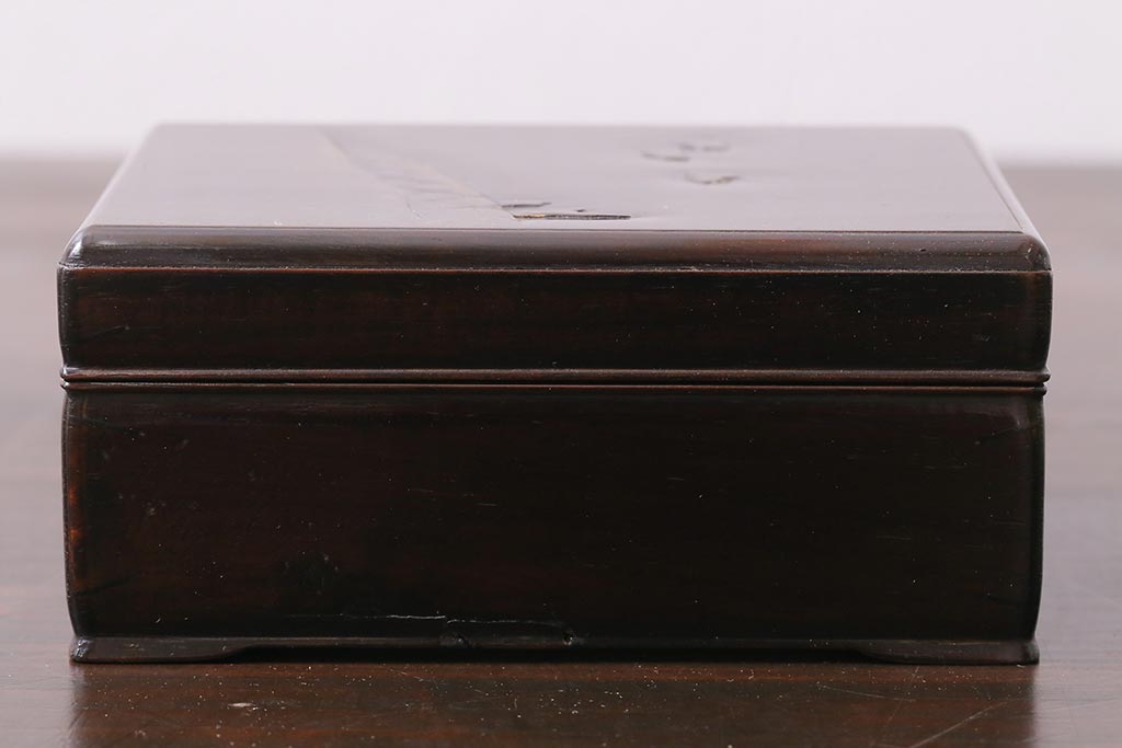 アンティーク雑貨　和製アンティーク　波千鳥　唐木小箱(小物入れ、木箱)(R-039309)