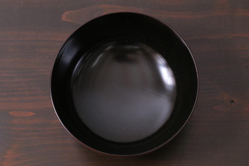 アンティーク雑貨　大正昭和初期　縁起の良い鶴が描かれた上品な木製碗8客セット(漆器、お椀、和食器)(R-039371)