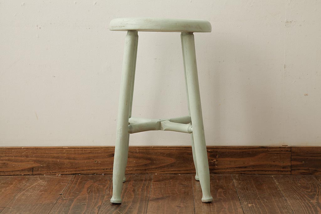 ペイント家具　和製アンティーク　昭和初期　ミントグリーンが爽やかで可愛らしいスツール(椅子)(R-039393)