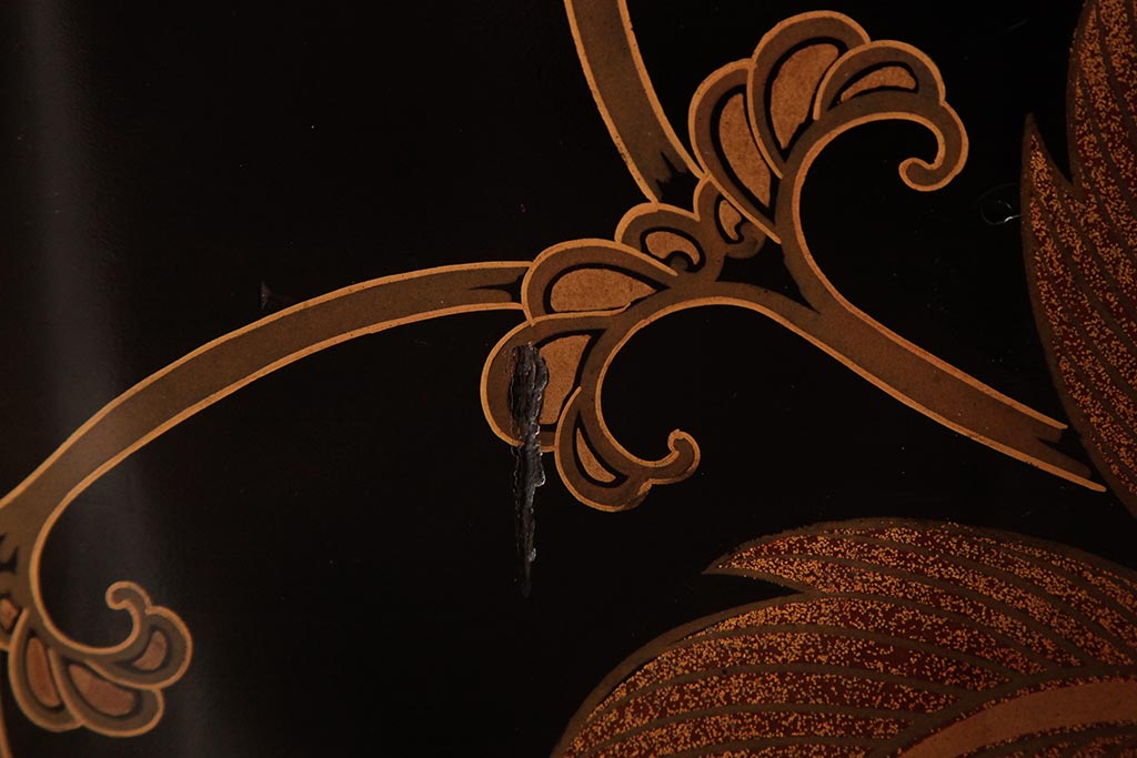 アンティーク雑貨　和製アンティーク　明治大正期　漆塗り　花唐草蒔絵火鉢(R-039394)