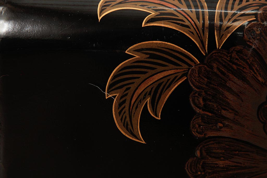 アンティーク雑貨　和製アンティーク　明治大正期　漆塗り　花唐草蒔絵火鉢(R-039394)