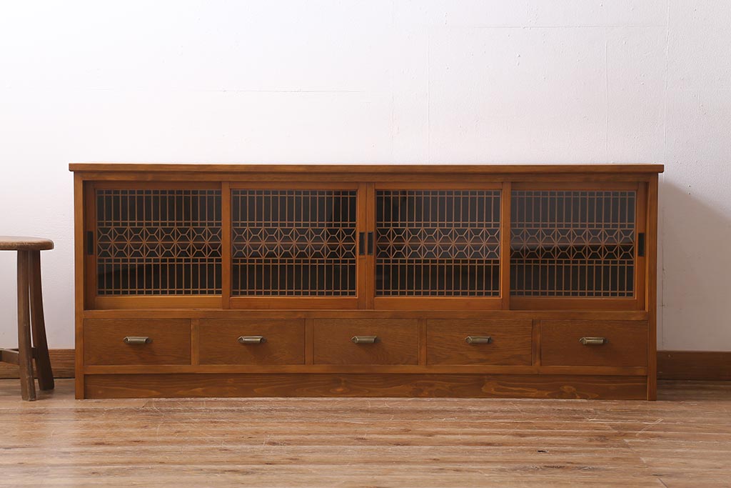 ラフジュ工房オリジナル　古建具リメイク　味わい深い和の雰囲気漂うローボード(収納棚、テレビ台、テレビボード)(R-039396)