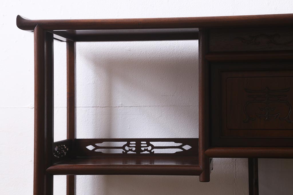 ビンテージ家具　和製ビンテージ　伝統工芸品　唐木指物　紫檀材　漆塗り　上質な和の雰囲気漂う飾り棚(茶棚、陳列棚)(R-039413)