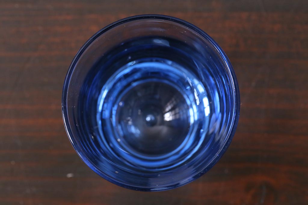 レトロ雑貨　昭和中期　落ち着いた青色の切子グラス12個セット(コップ)(R-039487)